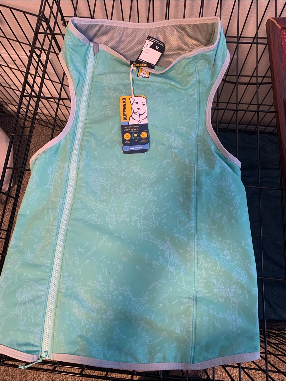 RuffWear Cooling Vest in Aqua Green with White Trim